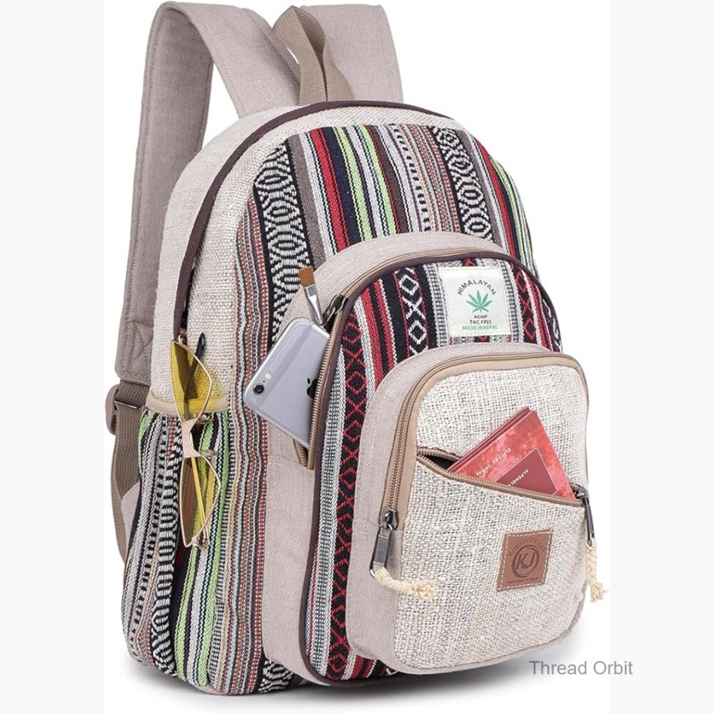 Large Hemp Backpack with Multiple Pockets, Adjust… - image 1
